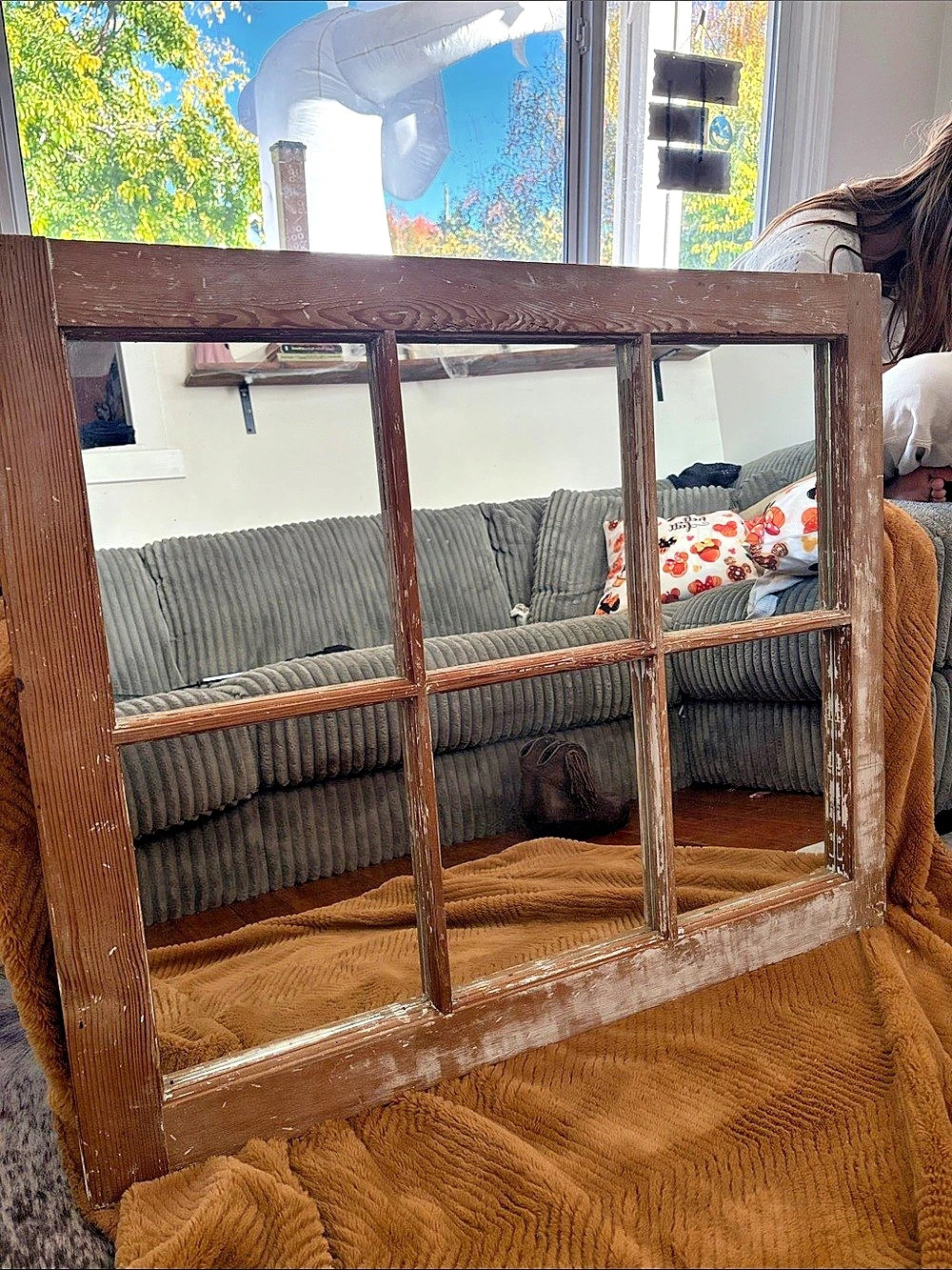 Farmhouse Vintage Wood Windowpane Wall Mirror